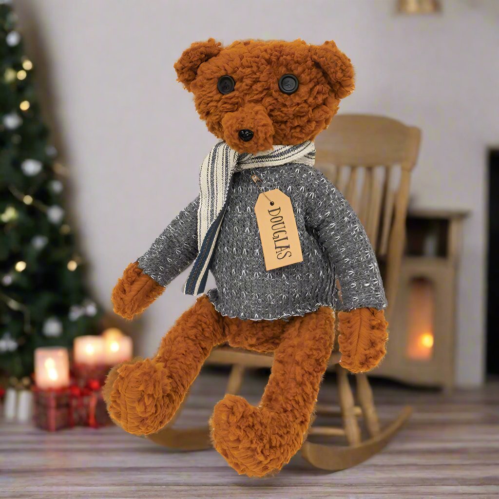 Primitive Button Eye 18” Douglas Teddy Bear w/ Knit Sweater - The Primitive Pineapple Collection