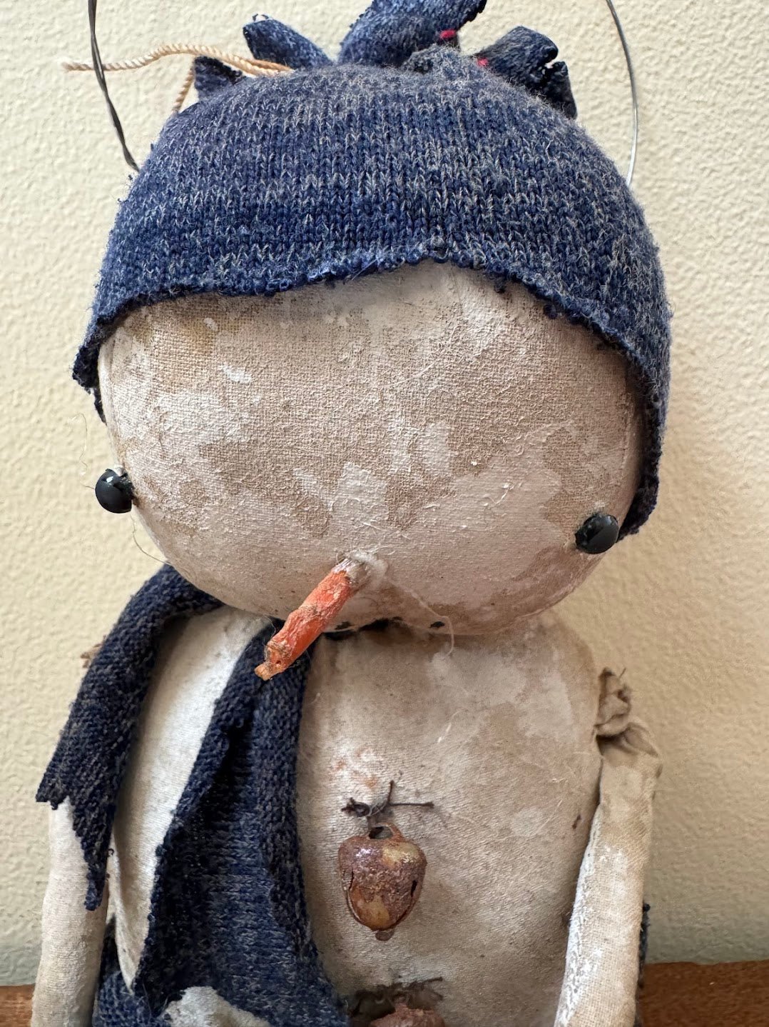 Primitive Handcrafted Carl Snowman Doll w/ Hat and Greens 10" - The Primitive Pineapple Collection