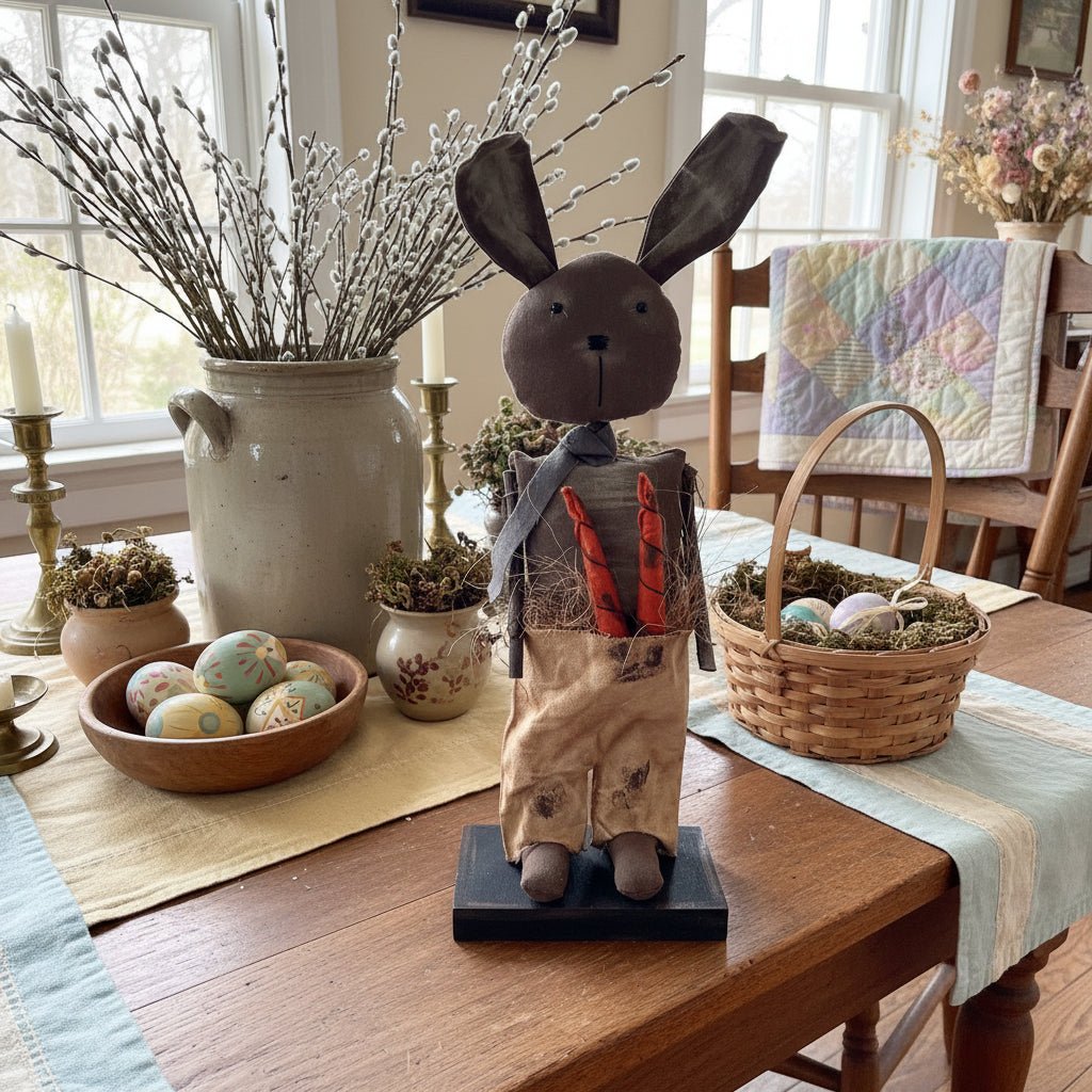 Primitive Spring Easter Handcrafted USA 13" Bunny Boy w Carrots - The Primitive Pineapple Collection