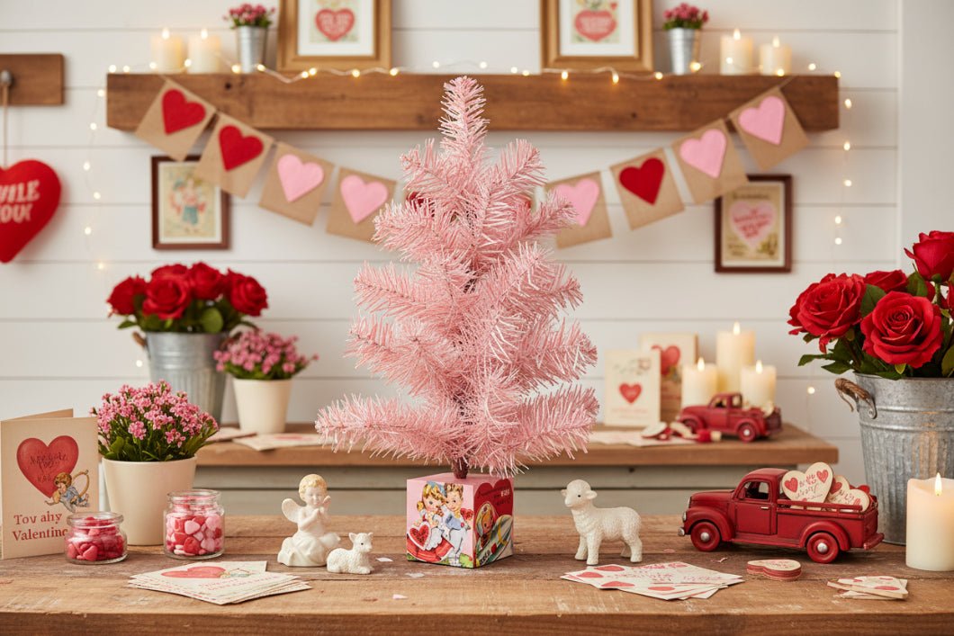 Primitive Retro Spring Vintage Pink Valentine Tree - 18.5" - The Primitive Pineapple Collection