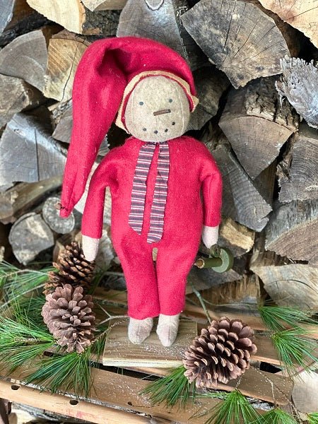 Primitive Farmhouse Christmas Eddie Snowman Doll on Stand 18" - The Primitive Pineapple Collection