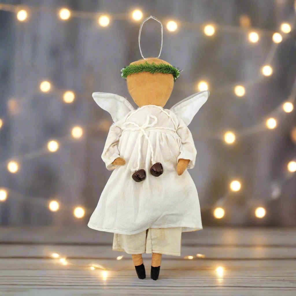 Primitive Christmas 16" Angel Doll w/ Wreath Halo and Bells