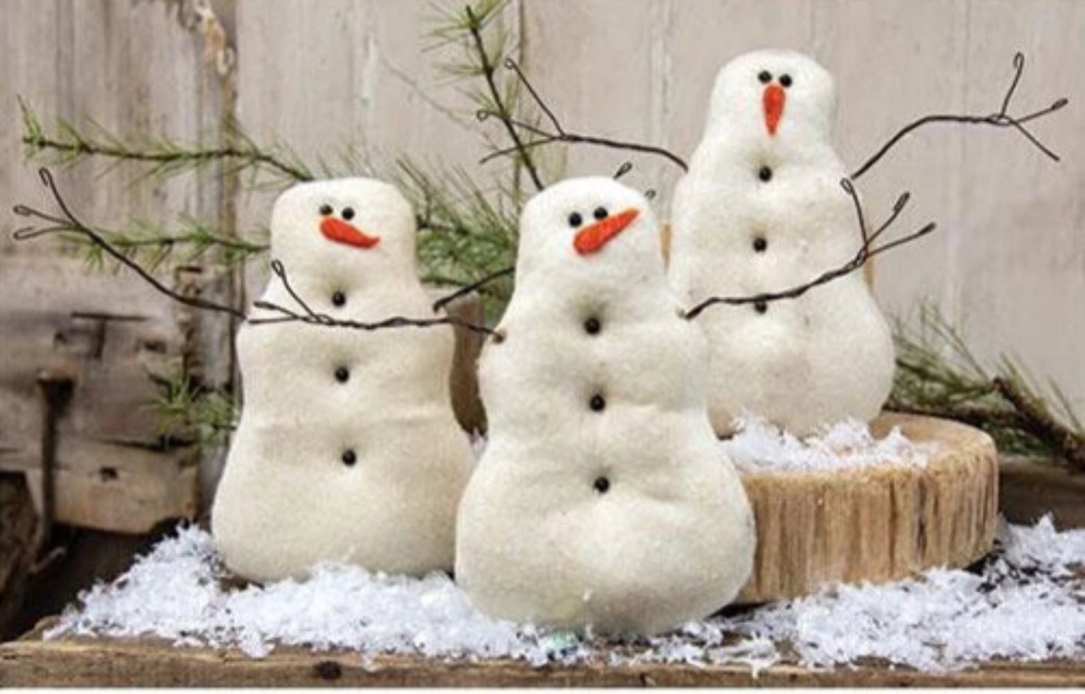 Primitive Christmas 3 pc Wire Arm Fleece Snowman Bowl Filler - The Primitive Pineapple Collection