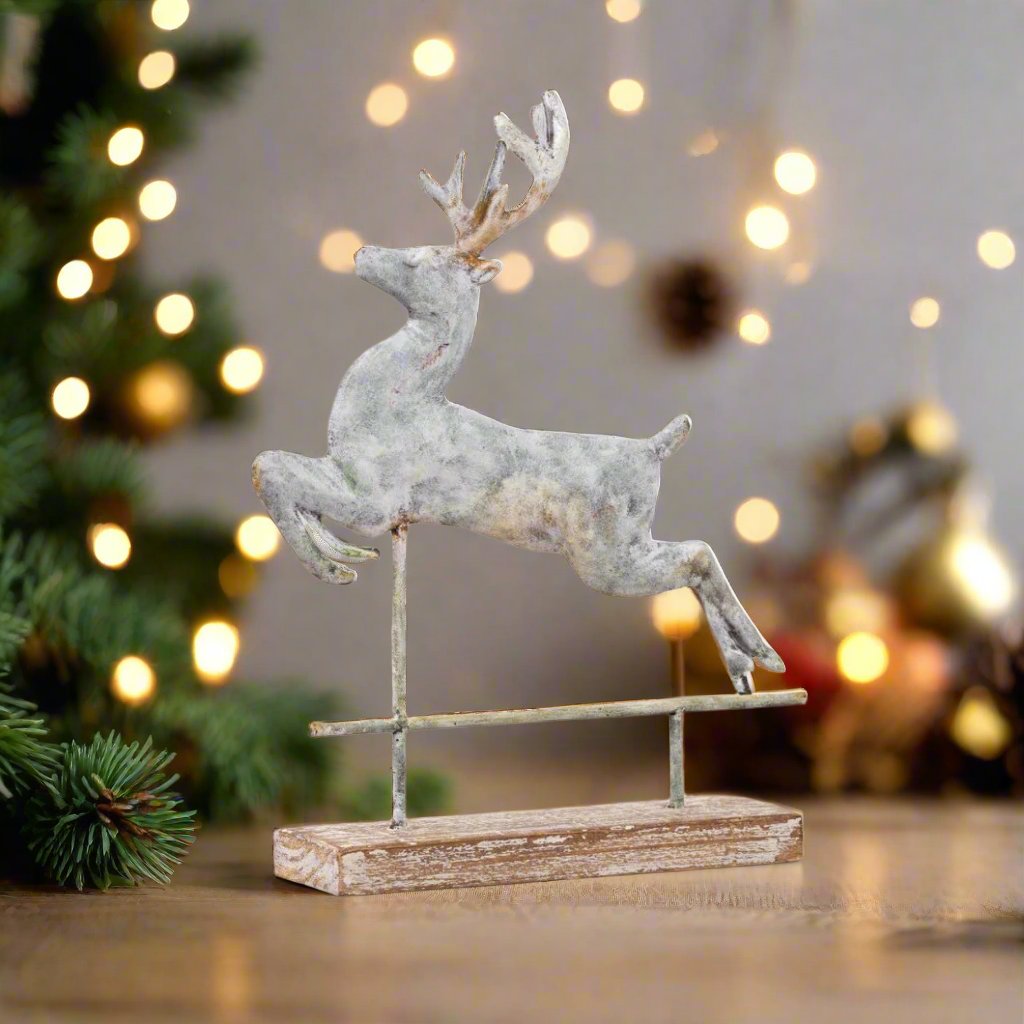 Primitive Ragon House Christmas Distressed Metal Weathervane Deer On Base 16.50"H