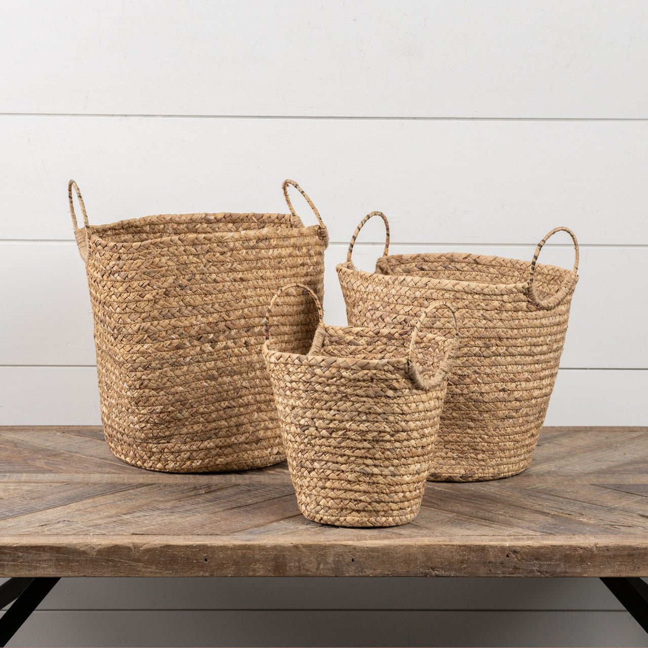 Primitive Ragon House 3 pc Woven Baskets w/ Handles - The Primitive Pineapple Collection