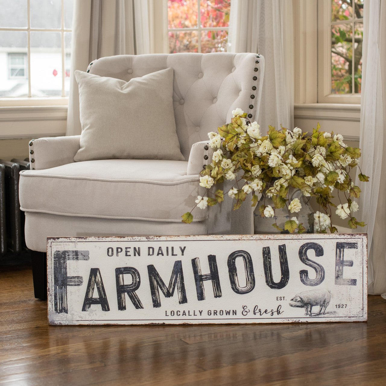 Primitive Ragon House 40" Distressed Metal Locally Grown & Fresh Sign - The Primitive Pineapple Collection