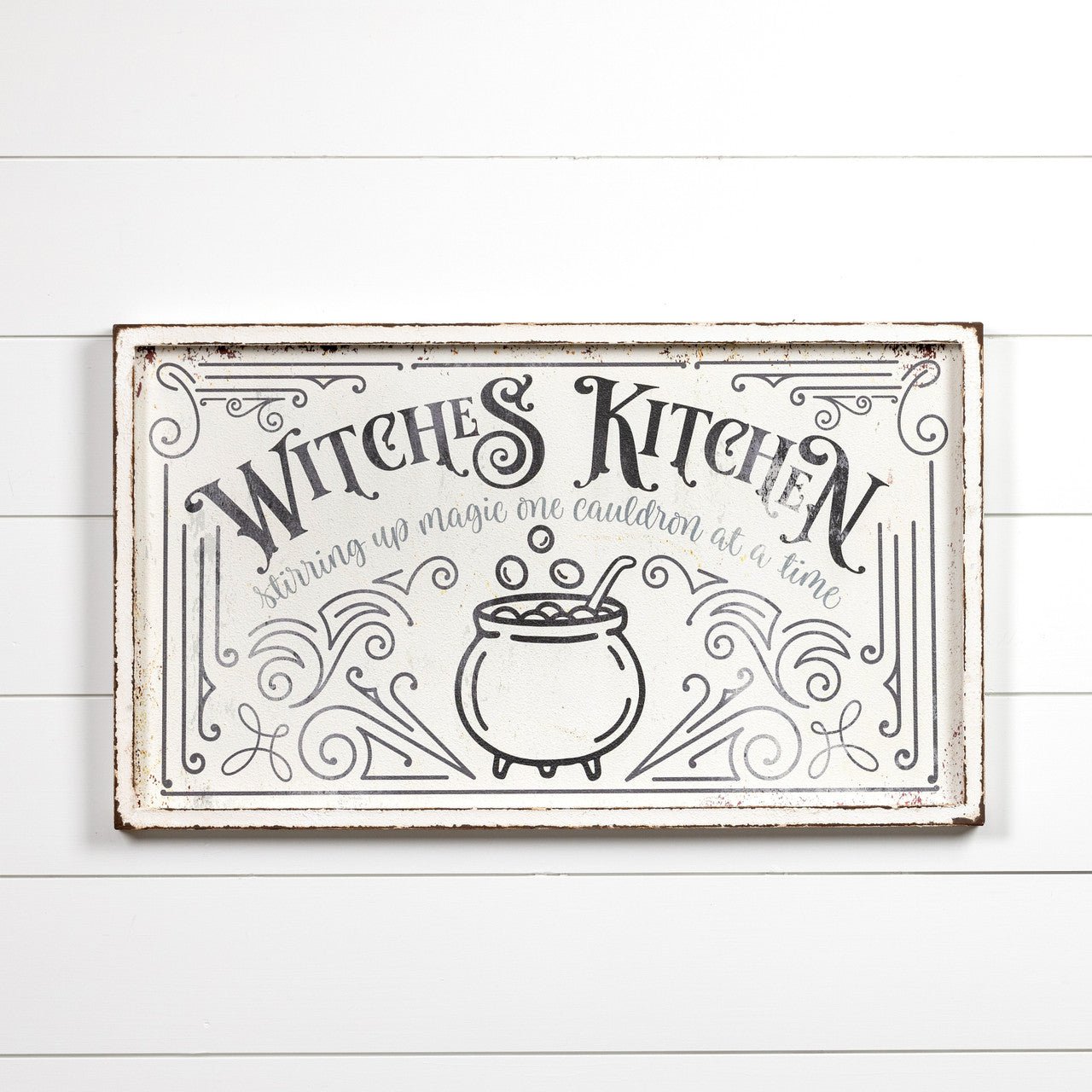 Ragon House Halloween 32" White Distressed Witches Kitchen Sign Metal 32"L - The Primitive Pineapple Collection