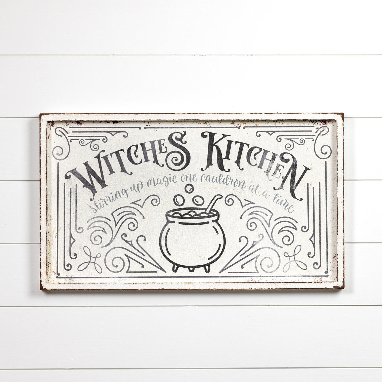 Ragon House Halloween 32&quot; White Distressed Witches Kitchen Sign Metal 32&quot;L