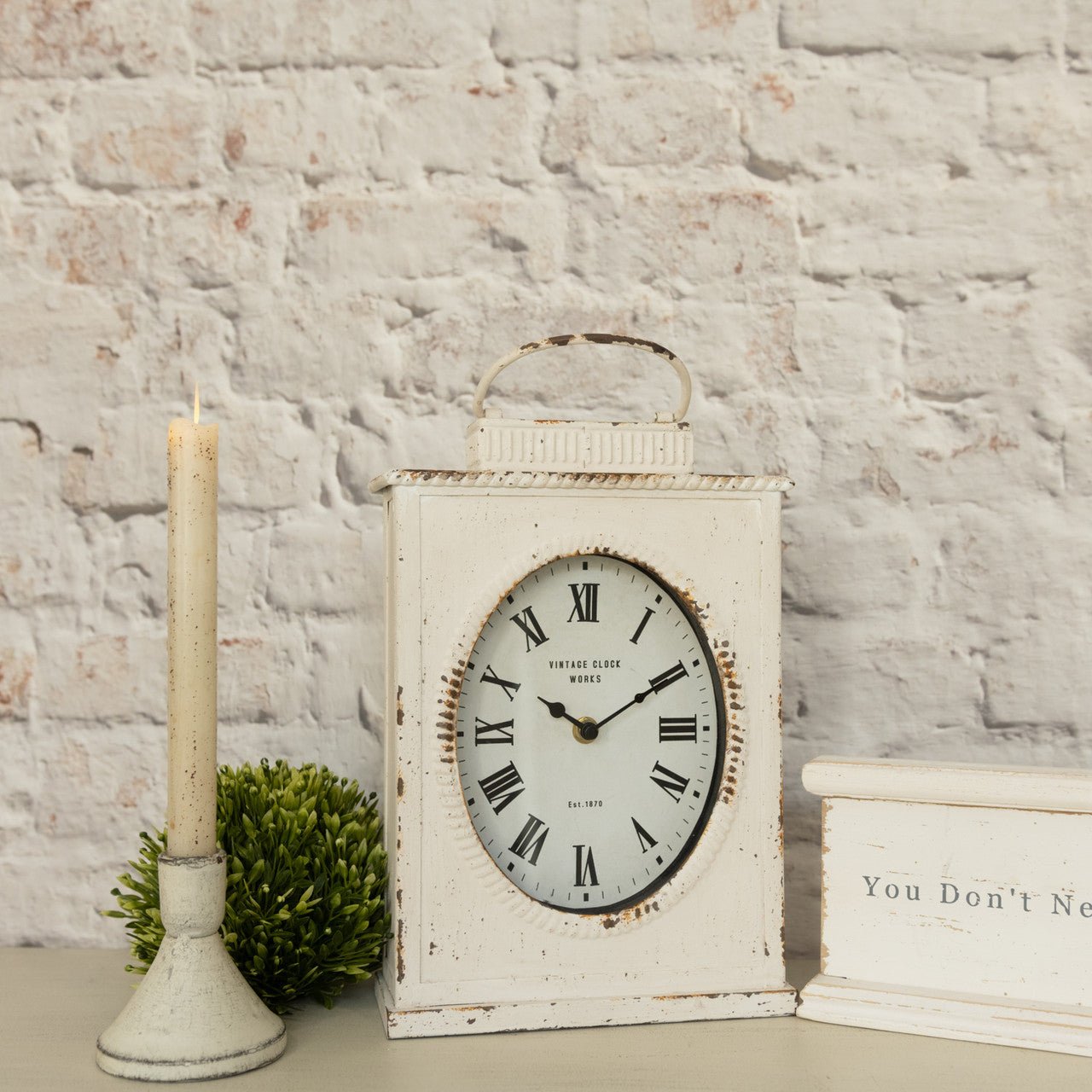 Primitive/Country Ragon House Aged Antiqued Rustic Metal White Clock - The Primitive Pineapple Collection