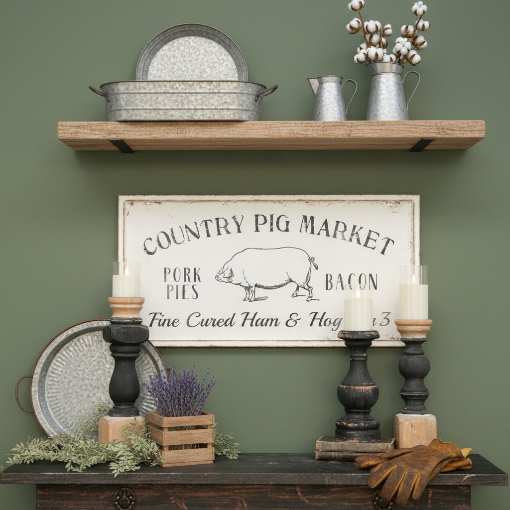 Primitive Ragon House Country Pig Farmhouse Sign 32" - The Primitive Pineapple Collection