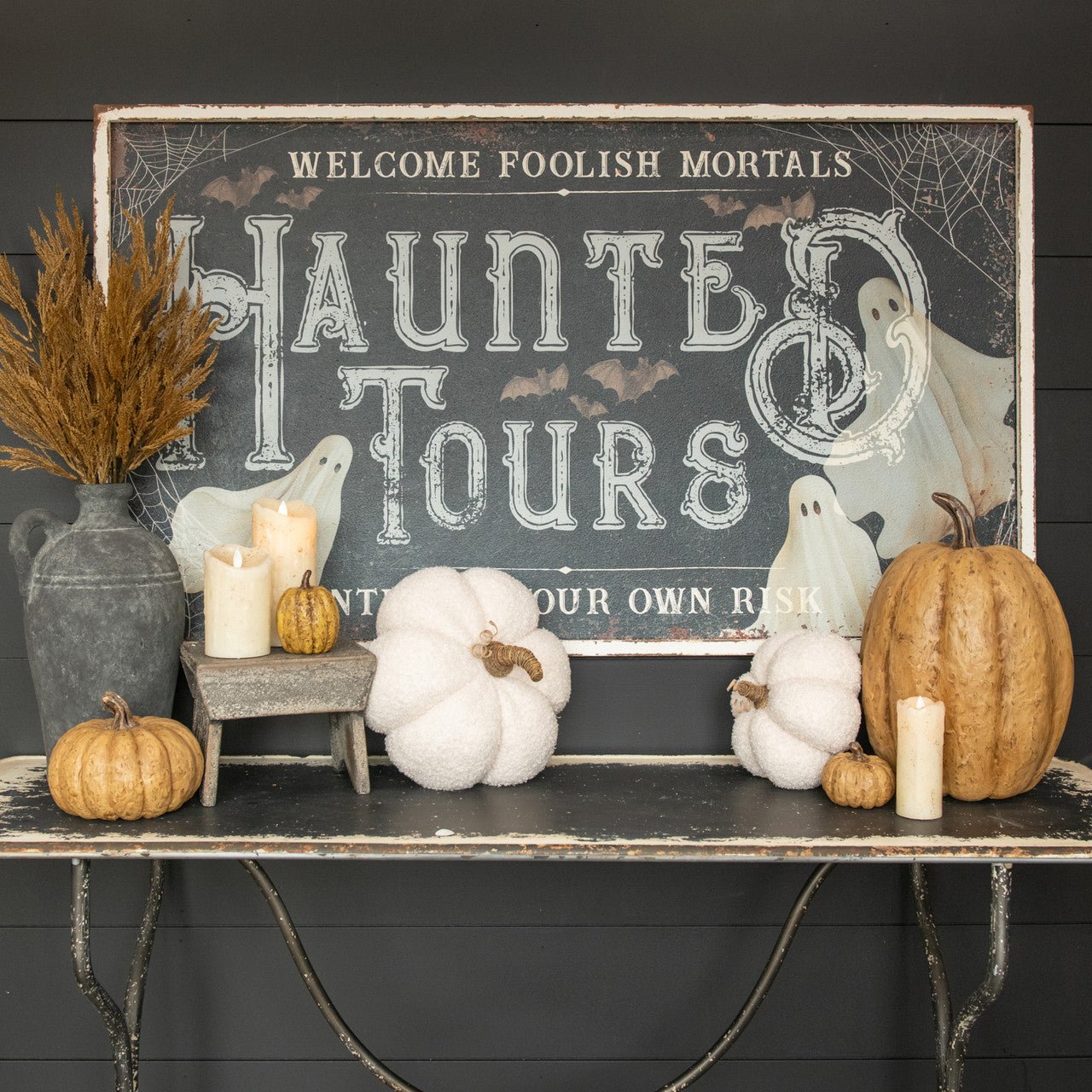 Ragon House Halloween 48 "Haunted Tours Metal Sign - The Primitive Pineapple Collection