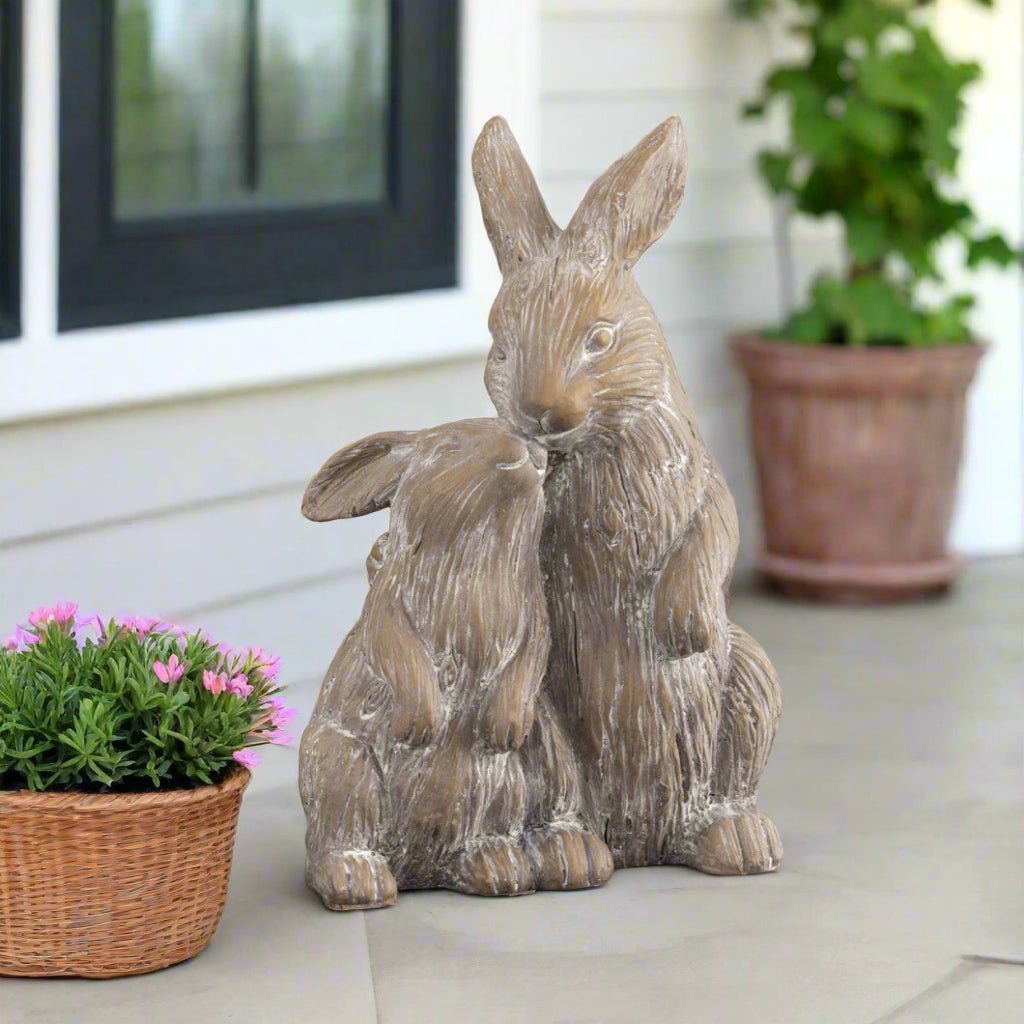 Ragon House 14" Snuggling Bunnies Statue | Primitive Easter Decor - The Primitive Pineapple Collection