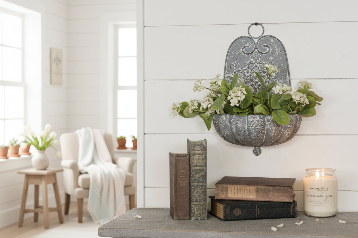 Primitive Ragon House Spring Weathered Gray Metal Wall Planter 16" - The Primitive Pineapple Collection