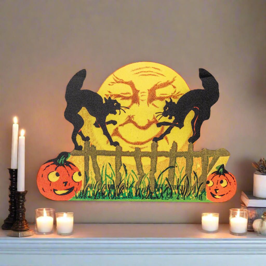 Primitive Ragon House Halloween Retro Vintage Cats on Fence Dummy Board/Sign - The Primitive Pineapple Collection