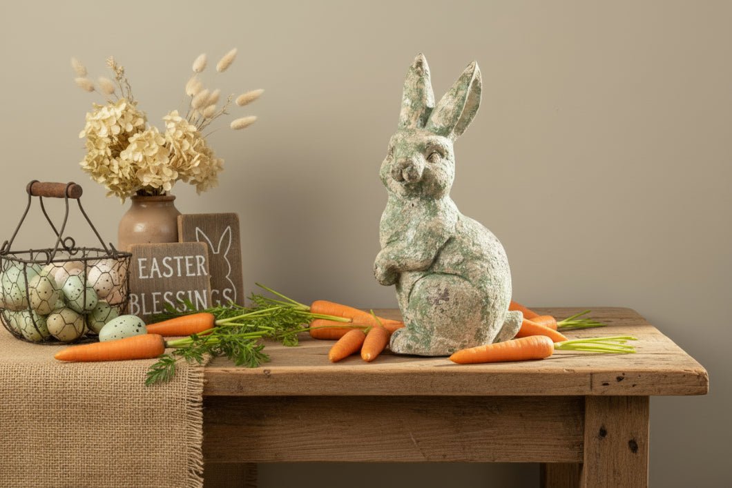 Primitive Ragon House Spring Easter 16.75" Aged Green Garden Bunny - The Primitive Pineapple Collection