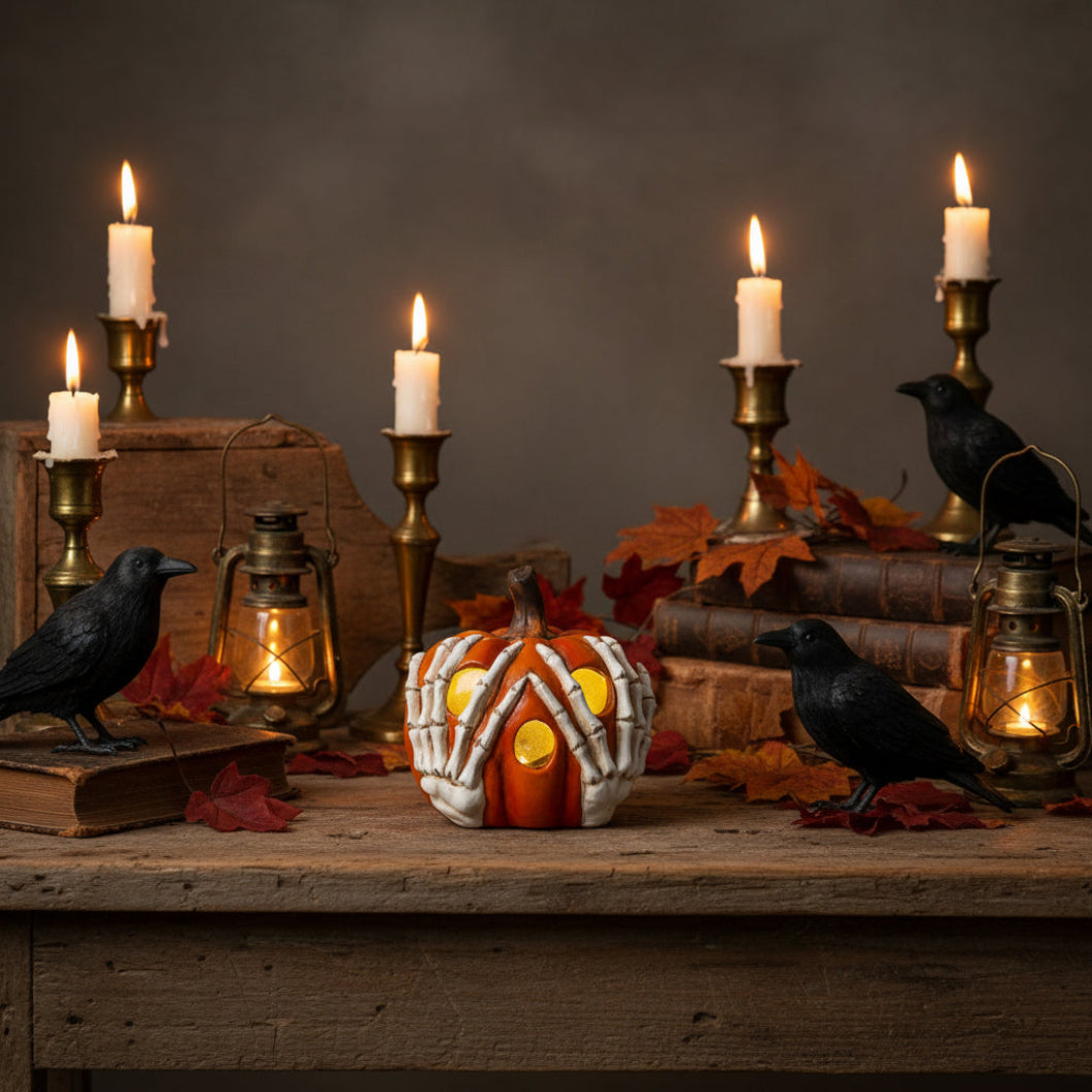 Ragon House Halloween Fall 5.5" Orange Light Up Skeleton Pumpkin