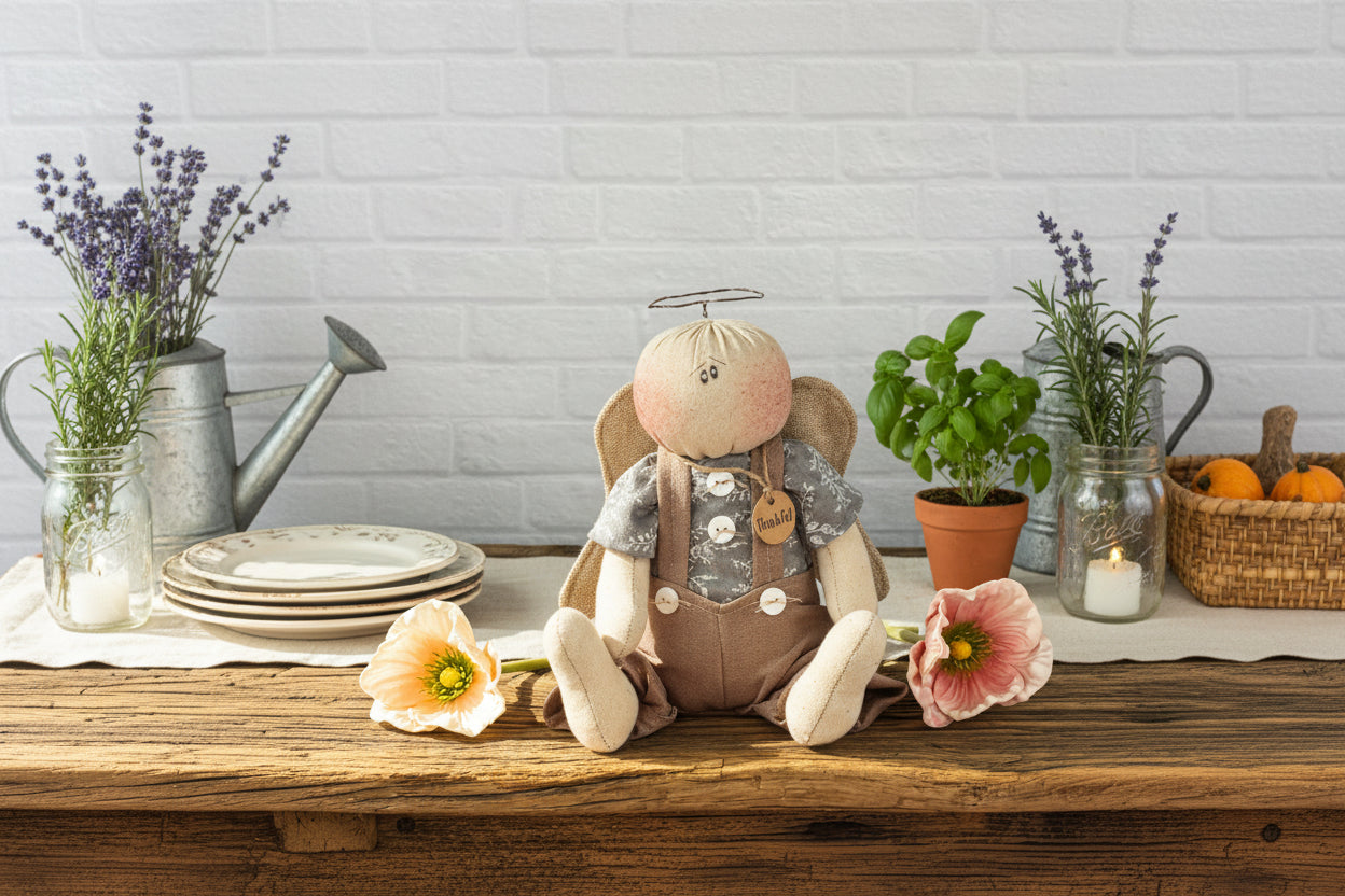 Honey and Me Farmhouse Thankful the Inspirational Angel Boy Doll - The Primitive Pineapple Collection