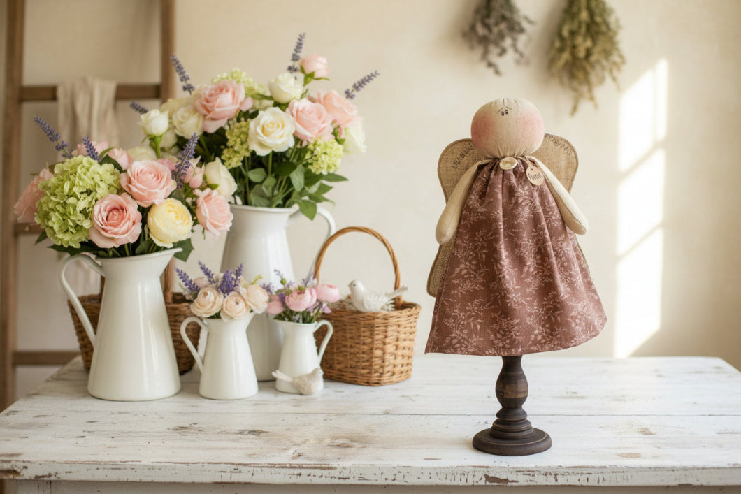 Honey and Me Farmhouse Peace the Inspirational Angel Large Doll on Spindle - The Primitive Pineapple Collection