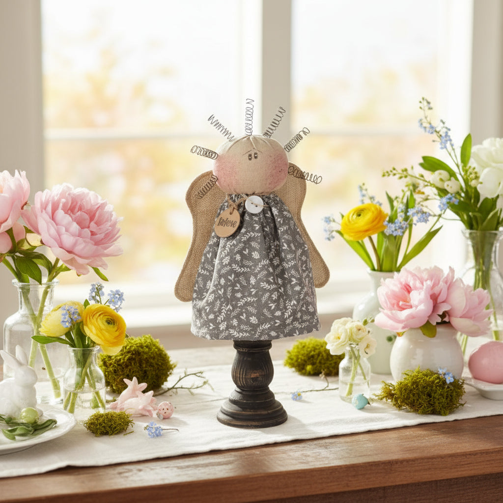 Honey and Me Farmhouse Believe the Inspirational Angel Doll on Small Spindle - The Primitive Pineapple Collection