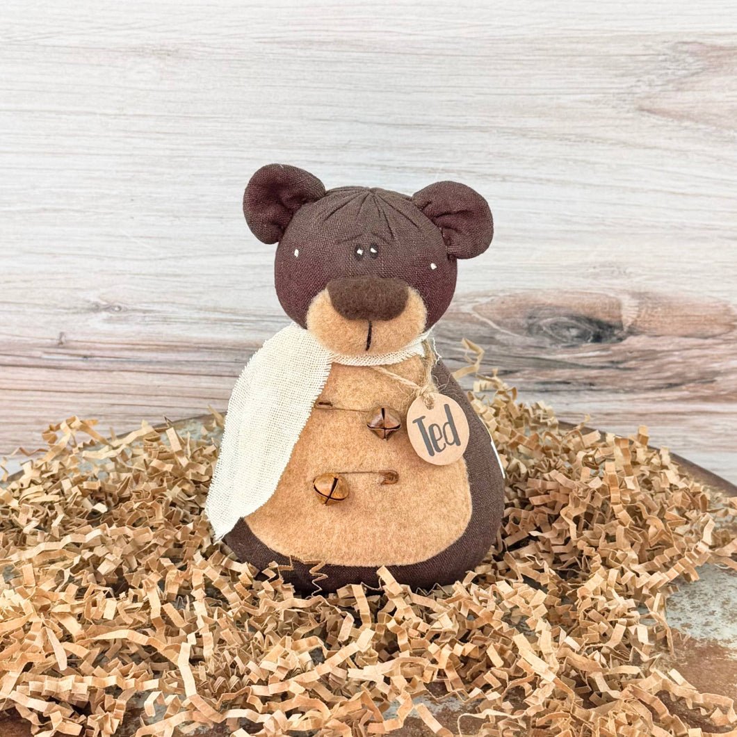 Honey and Me Farmhouse Ted the Tattered Teddy Bear - The Primitive Pineapple Collection