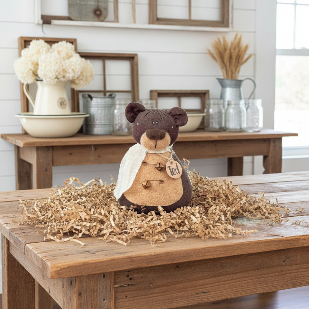 Honey and Me Farmhouse Ted the Tattered Teddy Bear - The Primitive Pineapple Collection