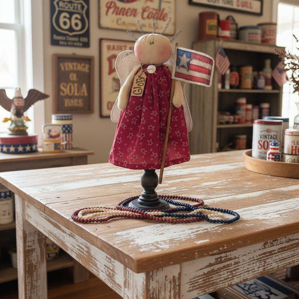 Honey and Me Farmhouse Glory the Americana Angel Large Doll on Spindle - The Primitive Pineapple Collection