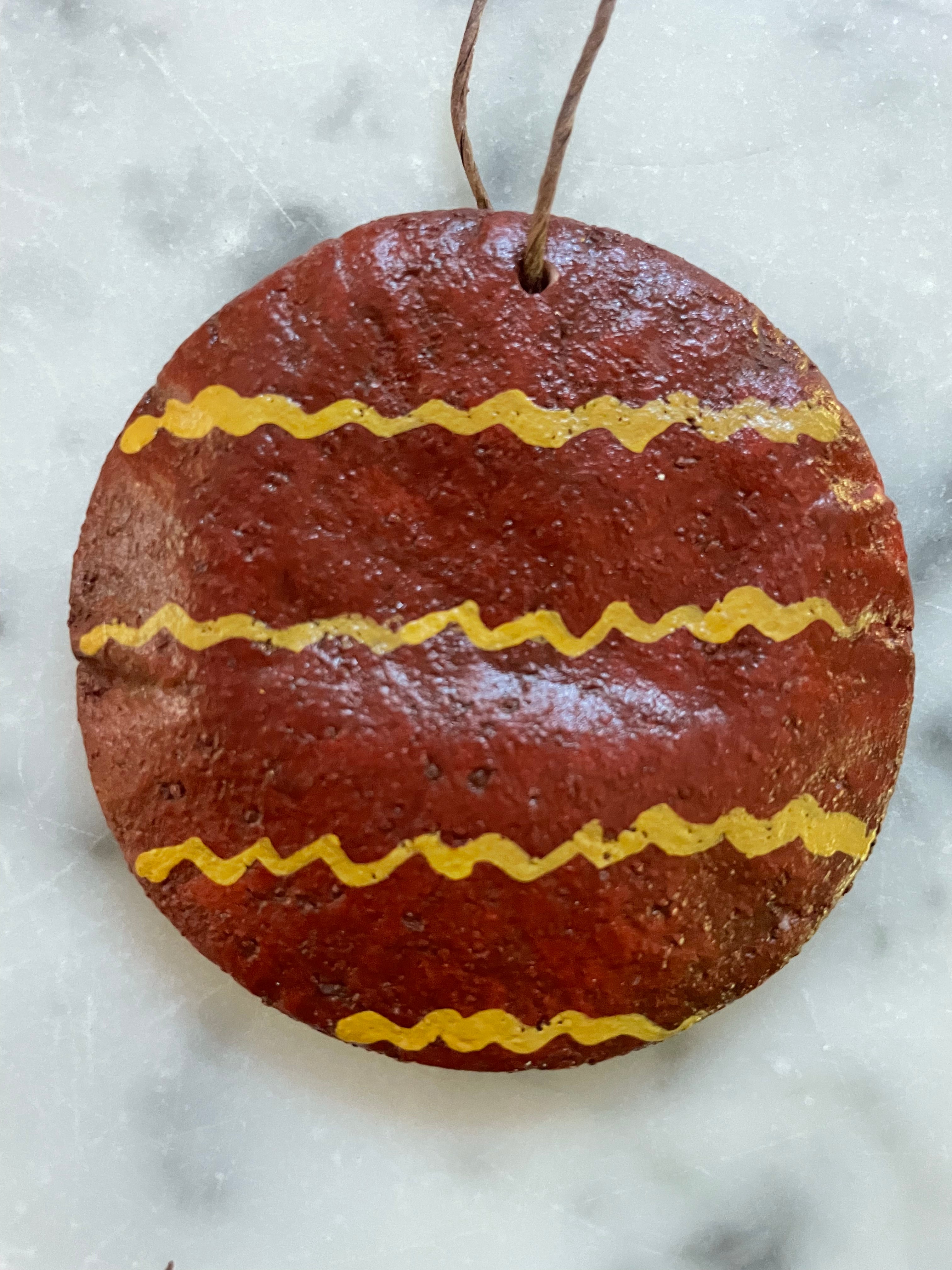 Primitive Christmas Handmade Dough 3" Redware Style Painted Ornaments