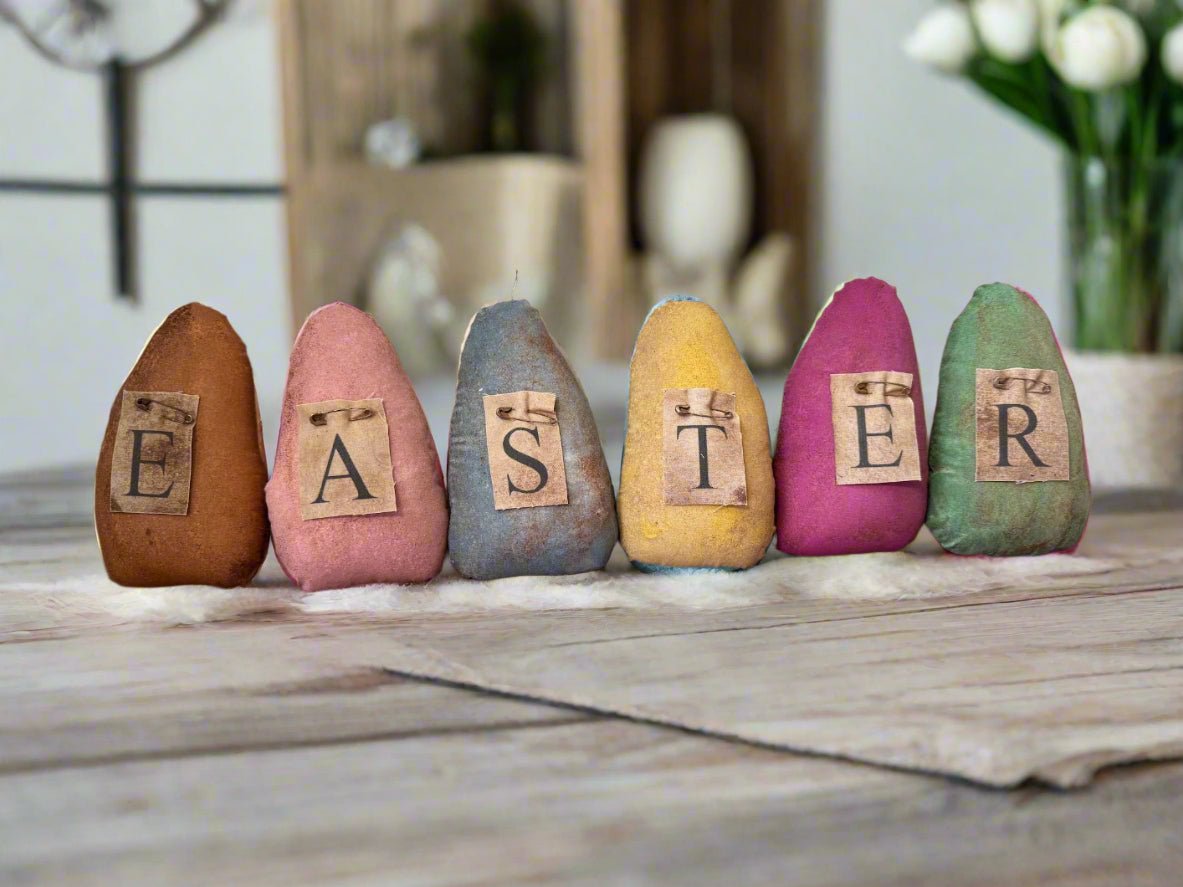 Primitive Handcrafted Spring Fabric Easter Egg 6pc Set - The Primitive Pineapple Collection