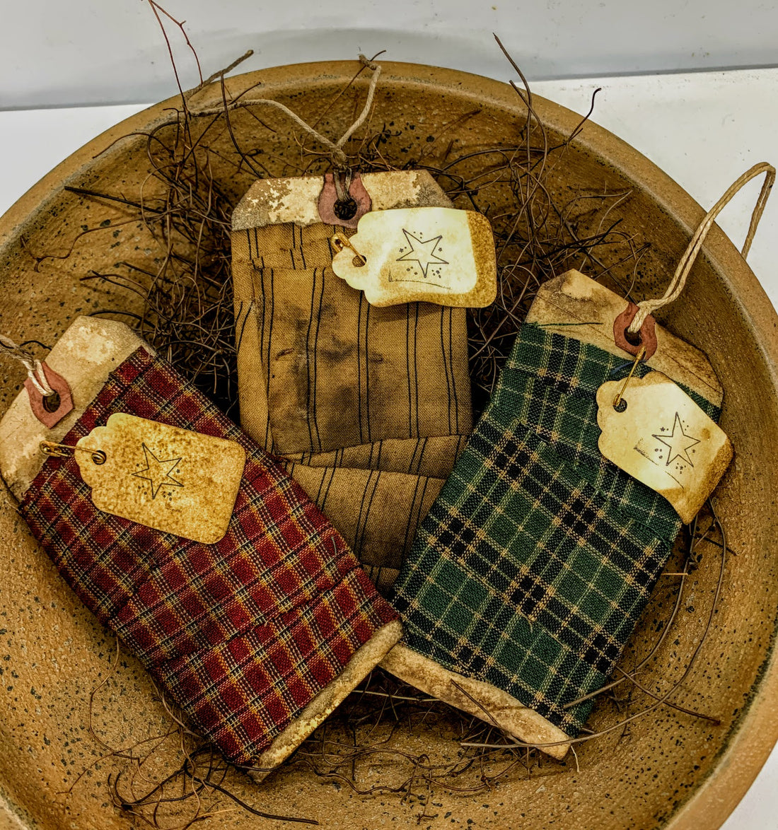 Primitive Country Cinnamon Scented Fabric Sample Bowl Fillers 3 pc set Homespun