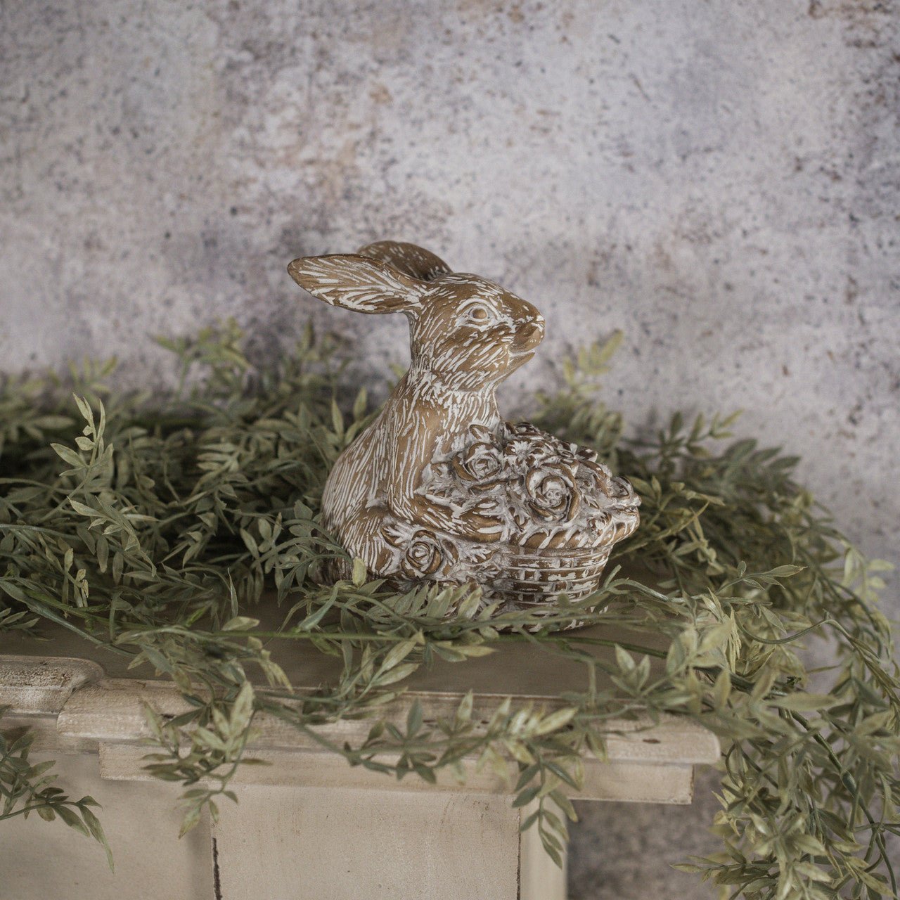 Primitive Ragon House Spring 5.75" Bunny with Basket Figurine - The Primitive Pineapple Collection