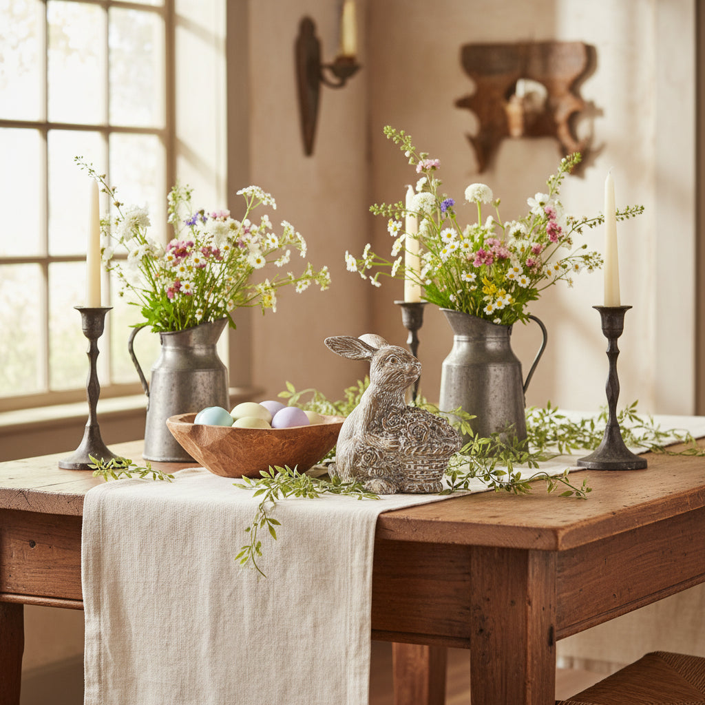 Primitive Ragon House Spring 5.75" Bunny with Basket Figurine - The Primitive Pineapple Collection