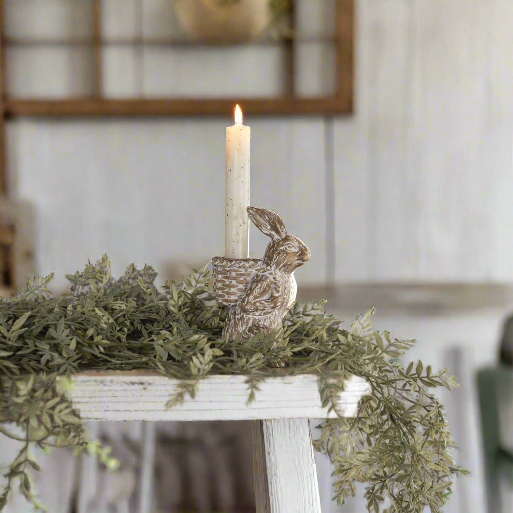 Primitive Ragon House Spring 5.75" Bunny Taper Candle Holder - The Primitive Pineapple Collection