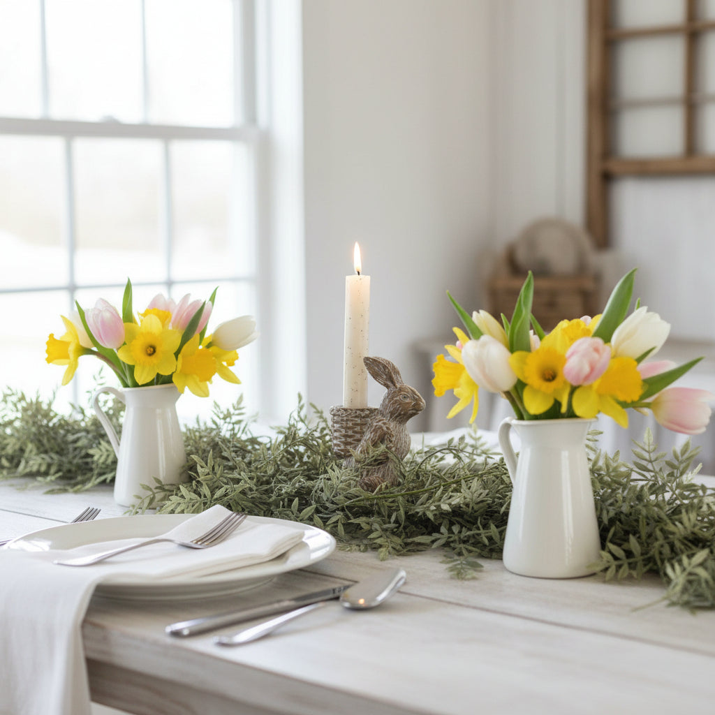 Primitive Ragon House Spring 5.75" Bunny Taper Candle Holder - The Primitive Pineapple Collection