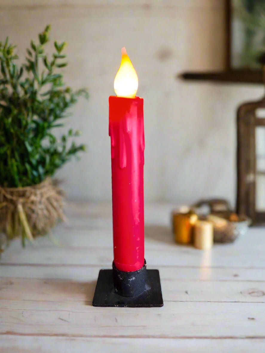 Primitive Handcrafted 7” Red Led Timer Taper Candle - The Primitive Pineapple Collection