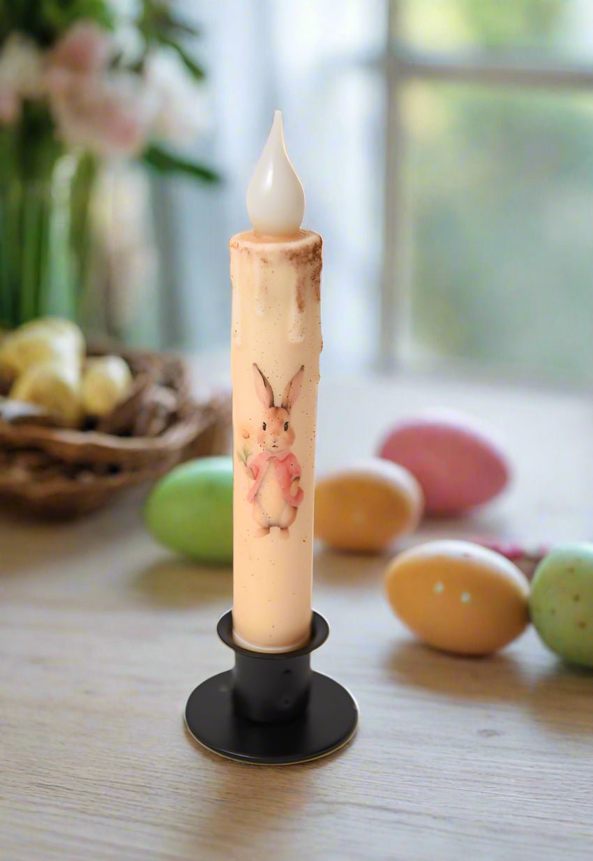 Primitive Handcrafted Spring Easter 7" Flopsy with Flower Led Timer Taper Candle - The Primitive Pineapple Collection