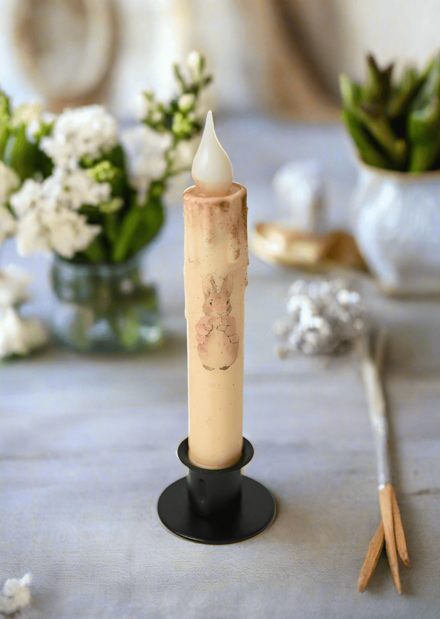 Primitive Handcrafted Spring Summer 7" Mr Rabbit Led Timer Taper Candle - The Primitive Pineapple Collection