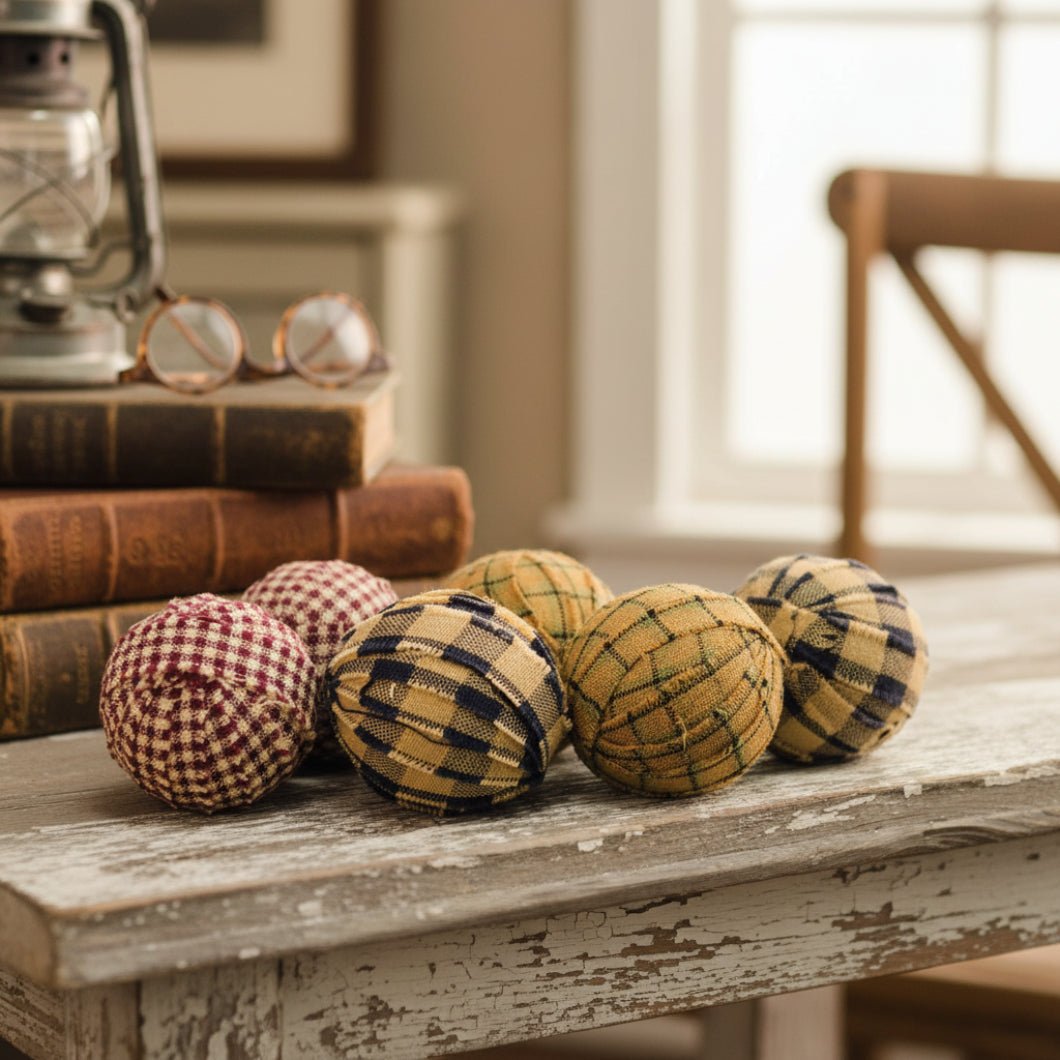 Primitive 6 pc Homespun Rag Balls - The Primitive Pineapple Collection