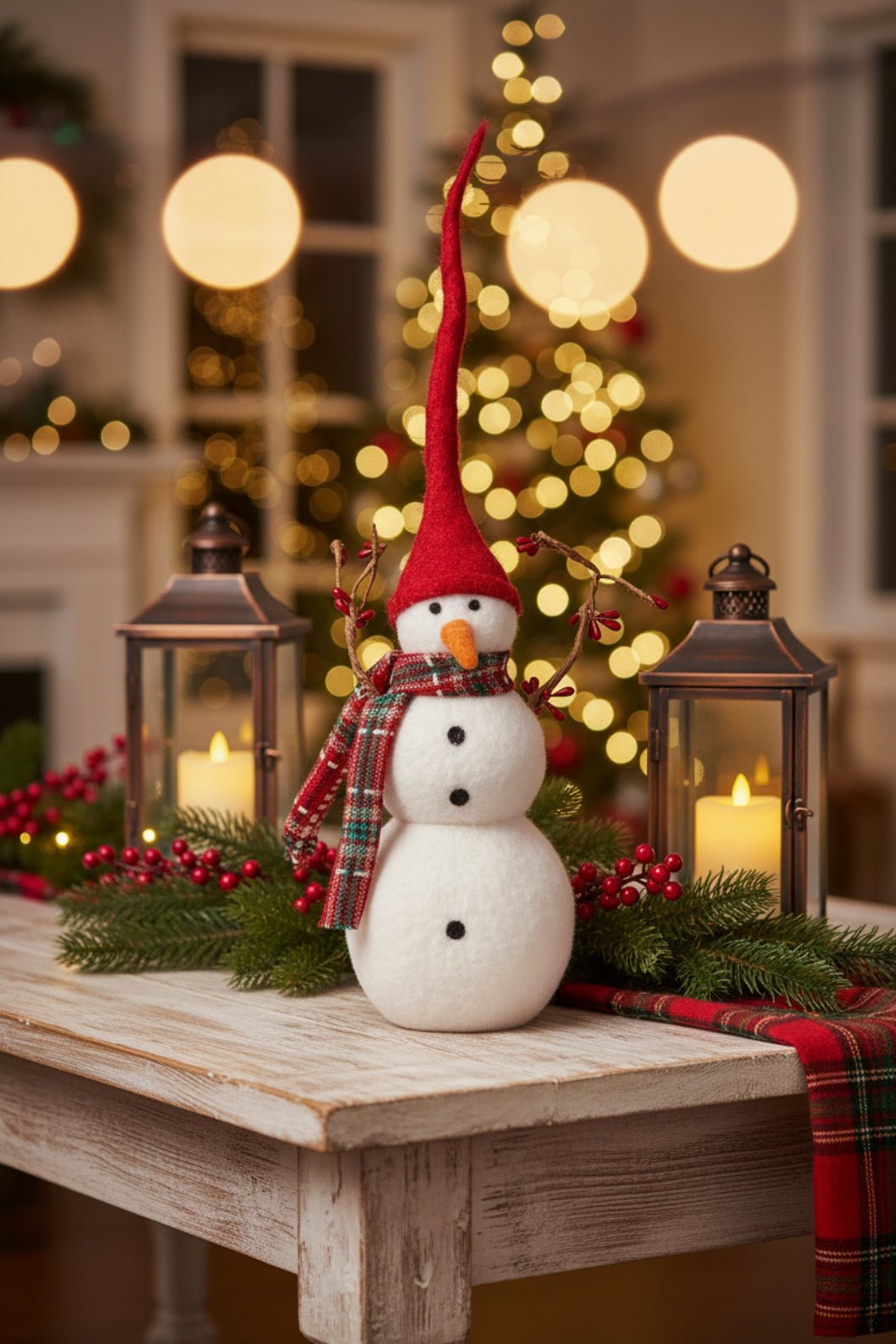 Primitive Christmas Large Snowman W/ Berry Branch Arms - The Primitive Pineapple Collection