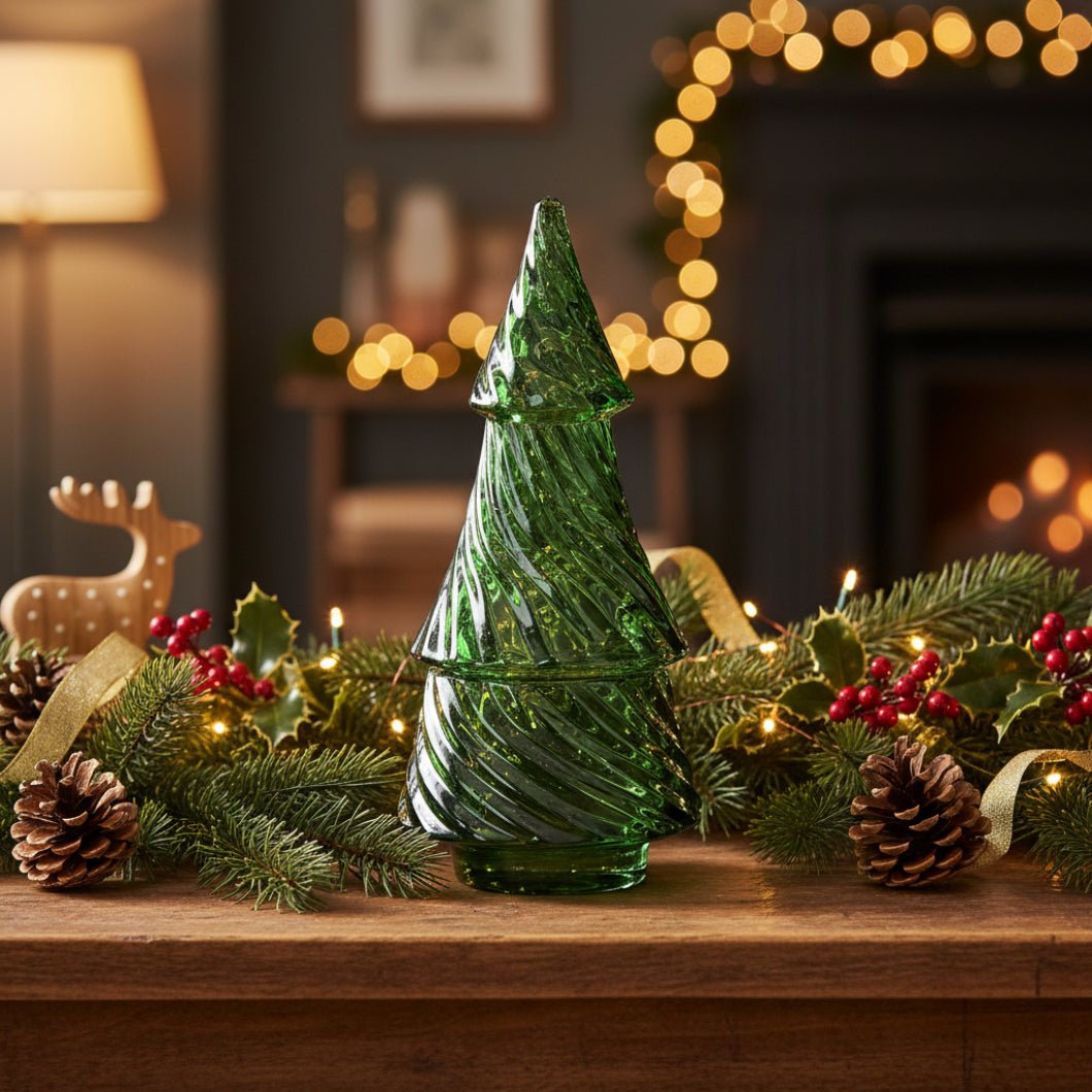 Vintage Look Glass Twisted Tree Tealight Holder Green - The Primitive Pineapple Collection