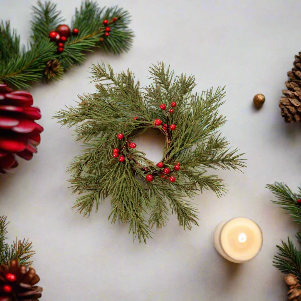Ragon House Christmas Holiday 7" Angel Pine Taper Candle Ring - The Primitive Pineapple Collection