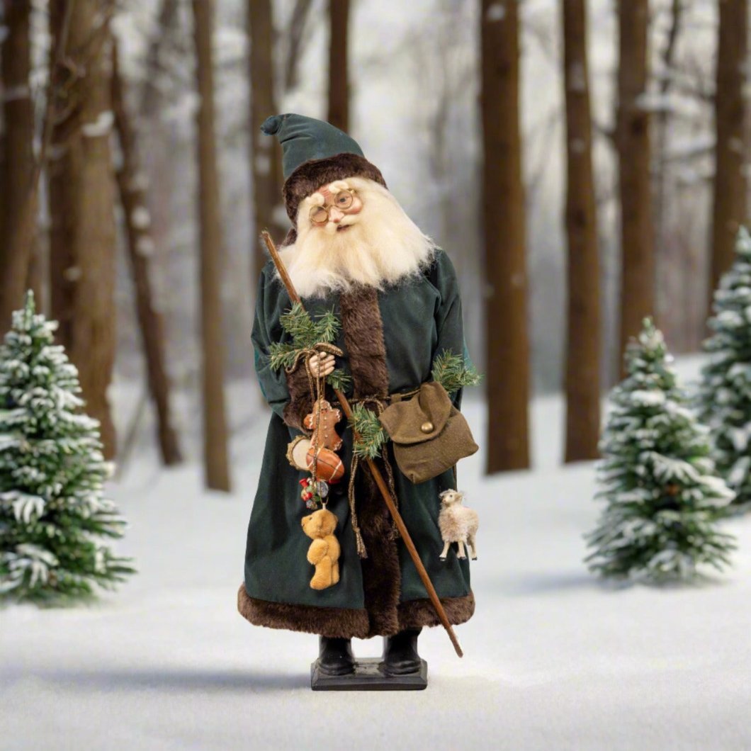 Ragon House 26” Vintage Looking Santa w/ Green Robe and Teddy Bear - The Primitive Pineapple Collection