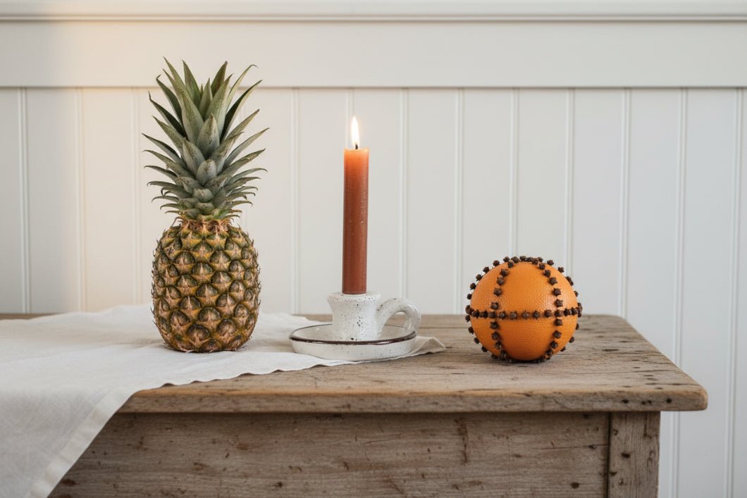 Primitive Ragon House Brown and White Vintage Look Taper Candle Holder - The Primitive Pineapple Collection