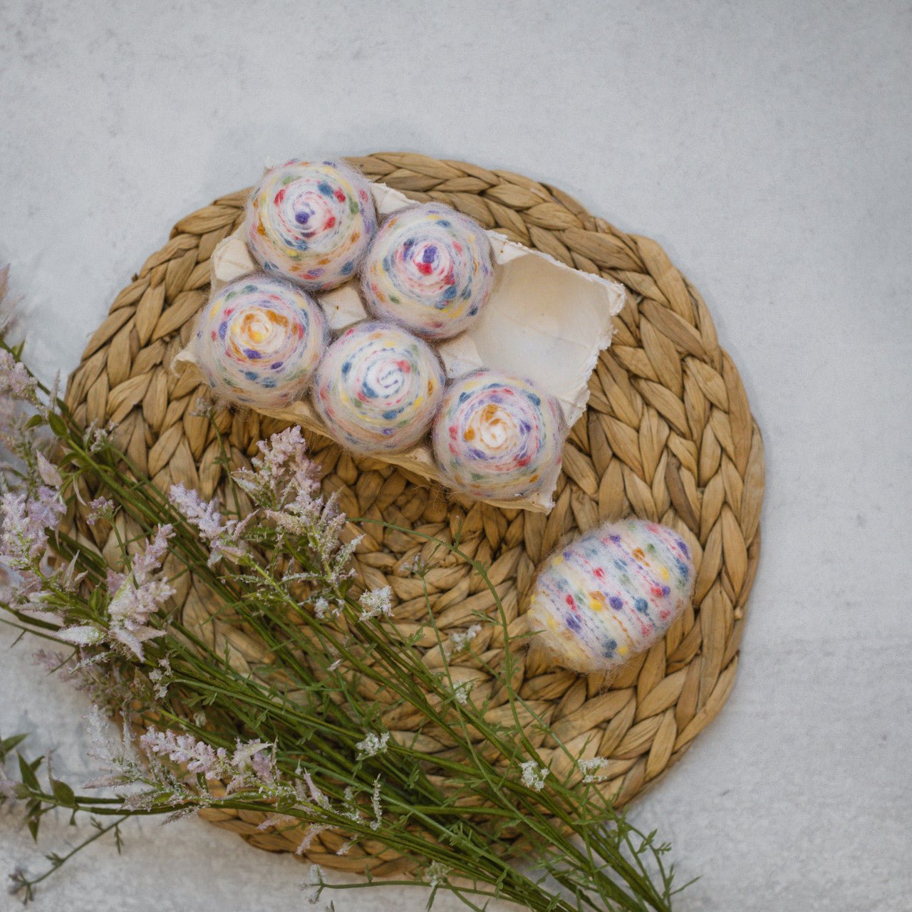 Primitive Ragon House Spring 6 pc Life Size Speckled Fabric Wrapped Eggs in Carton - The Primitive Pineapple Collection