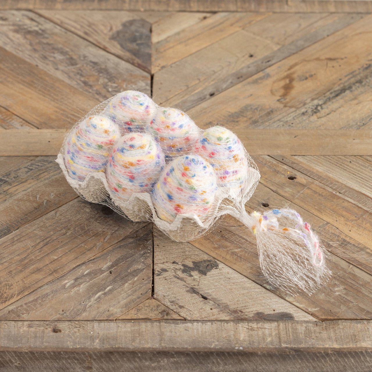 Primitive Ragon House Spring 6 pc Life Size Speckled Fabric Wrapped Eggs in Carton - The Primitive Pineapple Collection