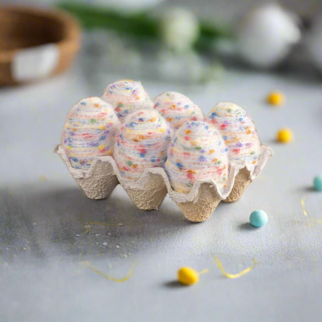 Primitive Ragon House Spring 6 pc Life Size Speckled Fabric Wrapped Eggs in Carton - The Primitive Pineapple Collection