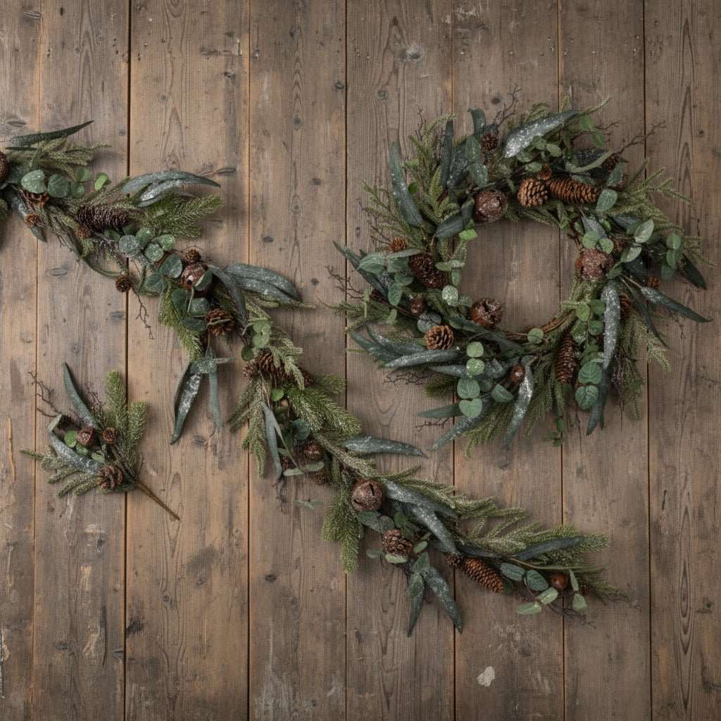 Christmas Ragon House 24" Iced Forest Pinecone and Bell Garland - The Primitive Pineapple Collection
