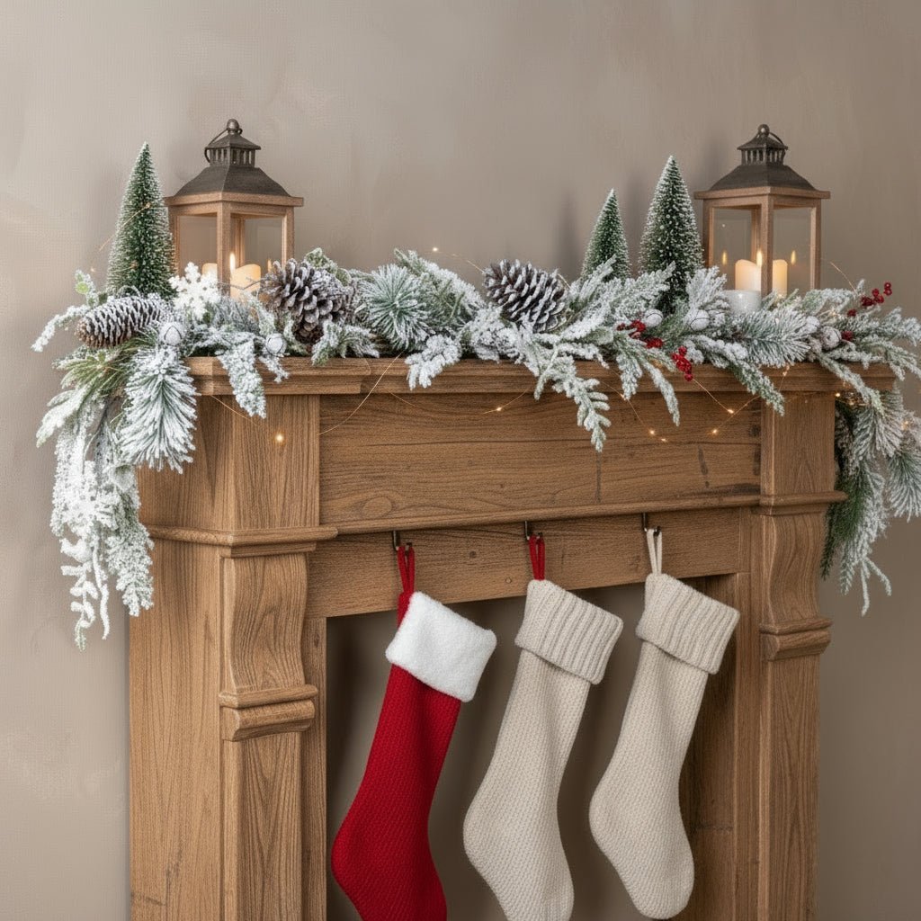 Christmas Ragon House 5 FT Snowy Pine w/ Pinecones and Bells Garland - The Primitive Pineapple Collection