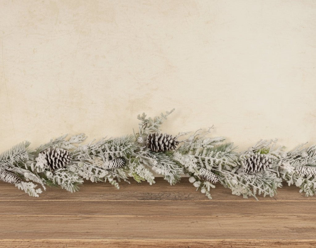 Christmas Ragon House 5 FT Snowy Pine w/ Pinecones and Bells Garland - The Primitive Pineapple Collection