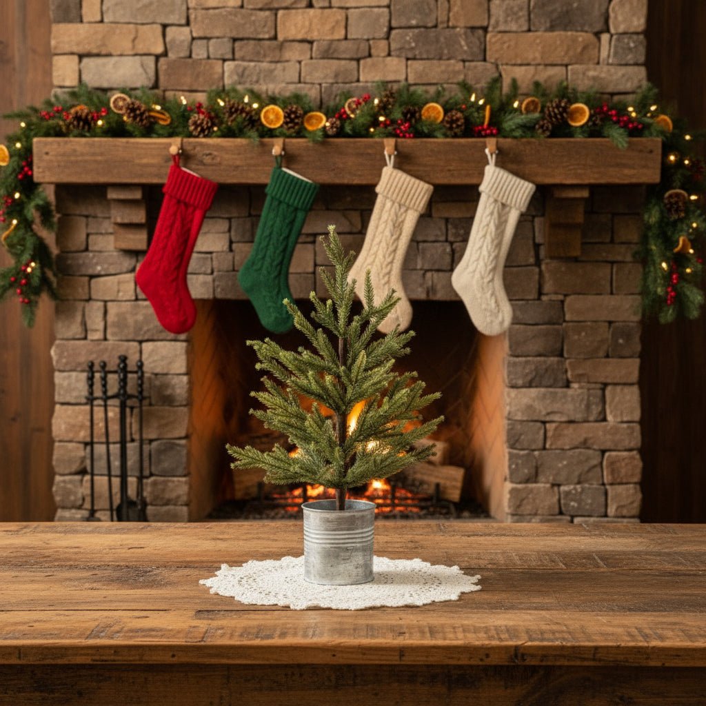 Christmas Ragon House 18" Single Needle Pine Tree in Pail - The Primitive Pineapple Collection