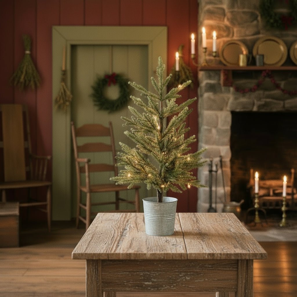 Christmas Ragon House 24" Single Needle Pine Tree in Pail - The Primitive Pineapple Collection